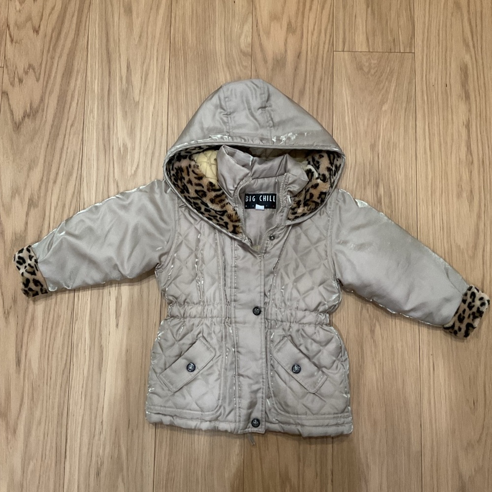 Big Chill Kids Leopard Lined Puffer Jacket - Gray